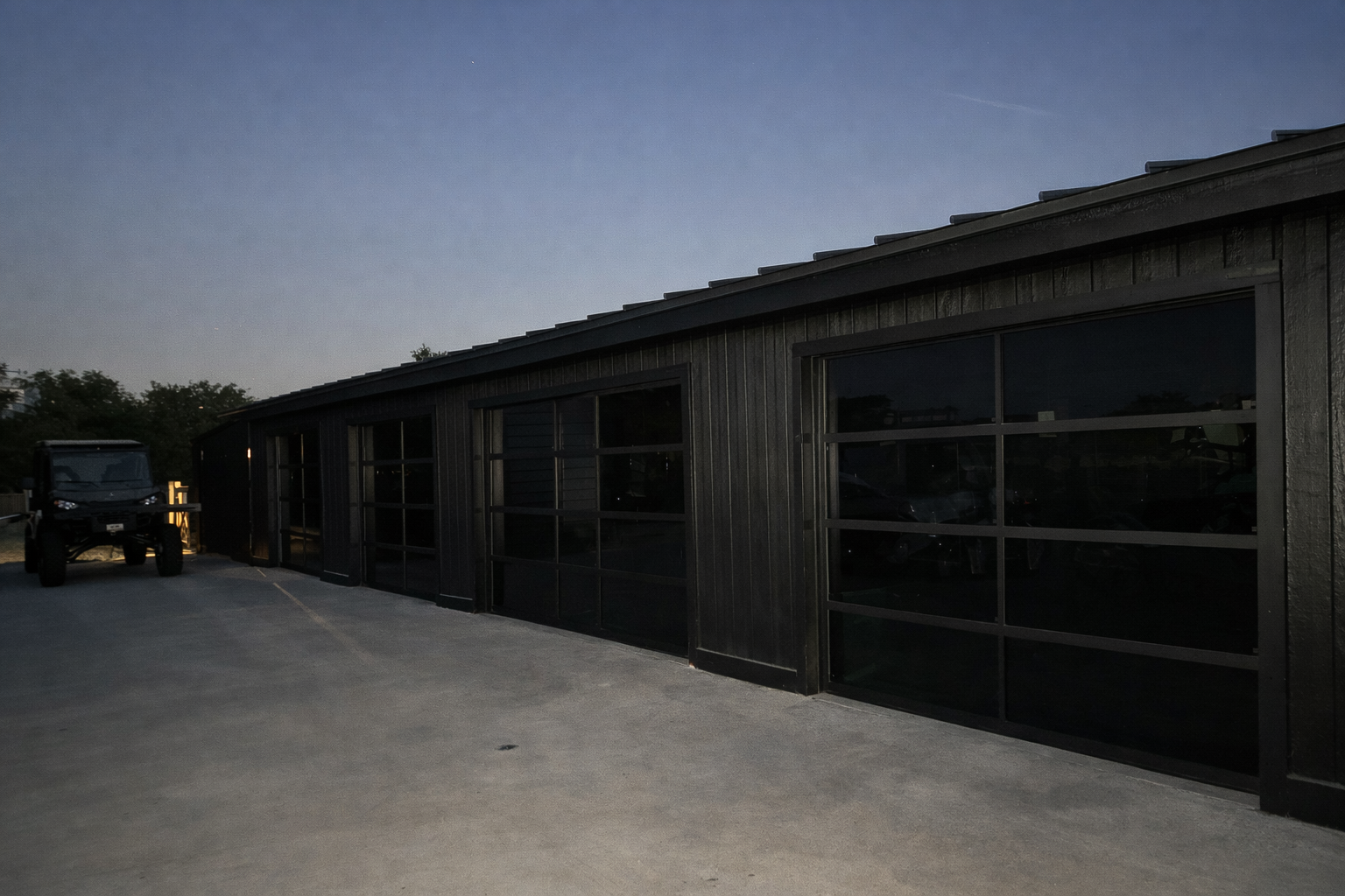 Modern glass-panel garage doors